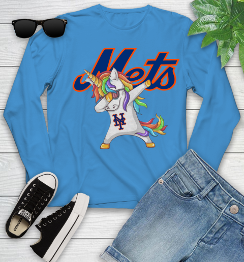 New York Mets MLB Baseball Funny Unicorn Dabbing Sports Youth Long Sleeve 7