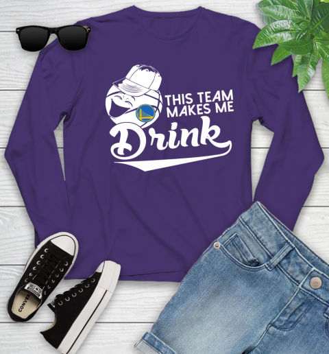 Golden State Warriors NBA Basketball This Team Makes Me Drink Adoring Fan Youth Long Sleeve 4