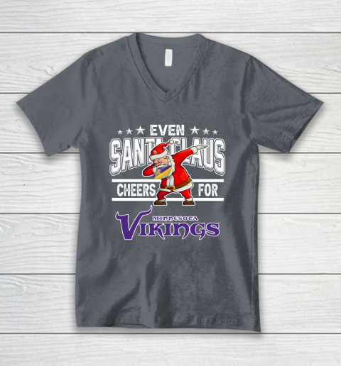 Minnesota Vikings Even Santa Claus Cheers For Christmas NFL V-Neck T-Shirt 4