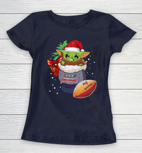 Tampa Bay Buccaneers Christmas Baby Yoda Star Wars Funny Happy NFL Women's T-Shirt 4