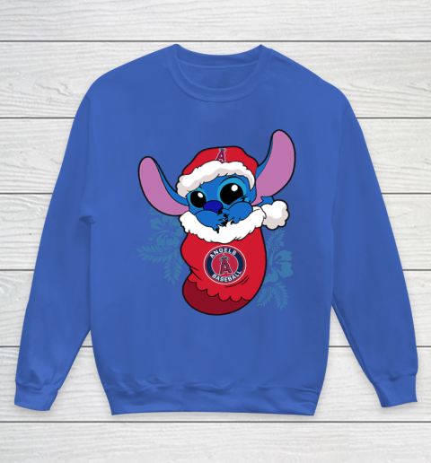 Los Angeles Angels Christmas Stitch In The Sock Funny Disney MLB Youth Sweatshirt 8