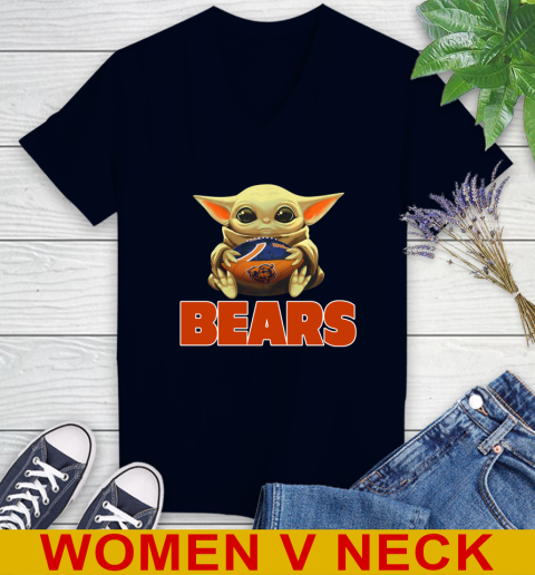 NFL Football Chicago Bears Baby Yoda Star Wars Shirt Women's V-Neck T-Shirt 3