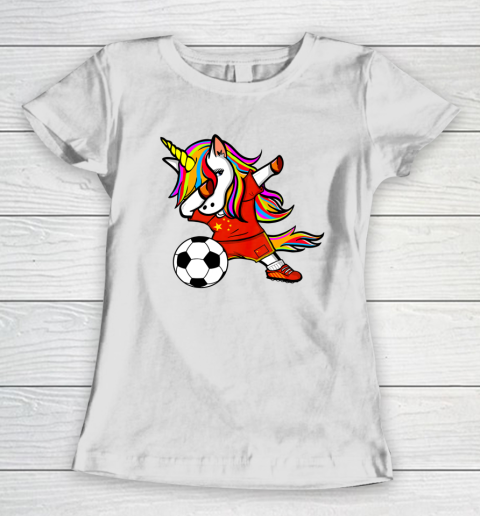 Funny Dabbing Unicorn China Football Chinese Flag Soccer Women's T-Shirt