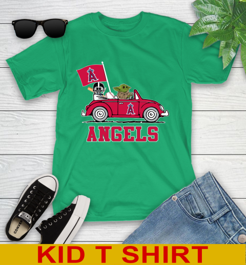 MLB Baseball Los Angeles Angels Darth Vader Baby Yoda Driving Star Wars Shirt Youth T-Shirt 6