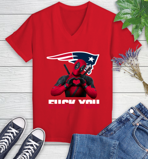 NHL New England Patriots Deadpool Love You Fuck You Football Sports Women's V-Neck T-Shirt 11
