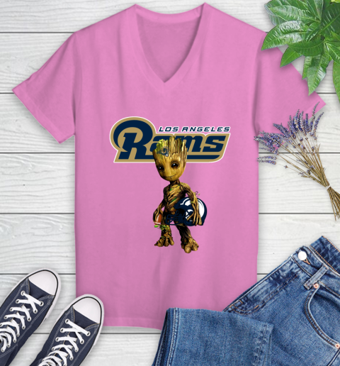 Los Angeles Rams NFL Football Groot Marvel Guardians Of The Galaxy Women's V-Neck T-Shirt 14