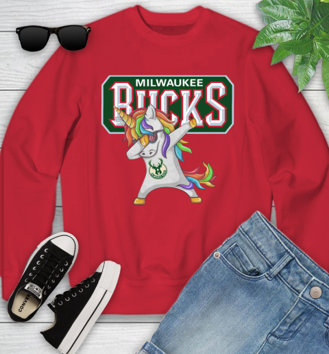 Milwaukee Bucks NBA Basketball Funny Unicorn Dabbing Sports Youth Sweatshirt 9