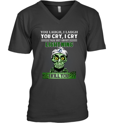 NHL Talk Shit About Tampa Bay Lightning I Kill You Achmed The Dead Terrorist Jeffrey Dunham Hockey CX2VEly9GHE v neck unisex 8 95 151514 front black
