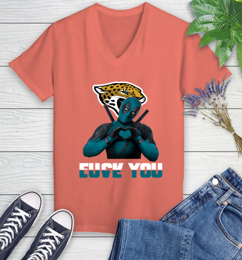 NHL Jacksonville Jaguars Deadpool Love You Fuck You Football Sports Women's V-Neck T-Shirt 6