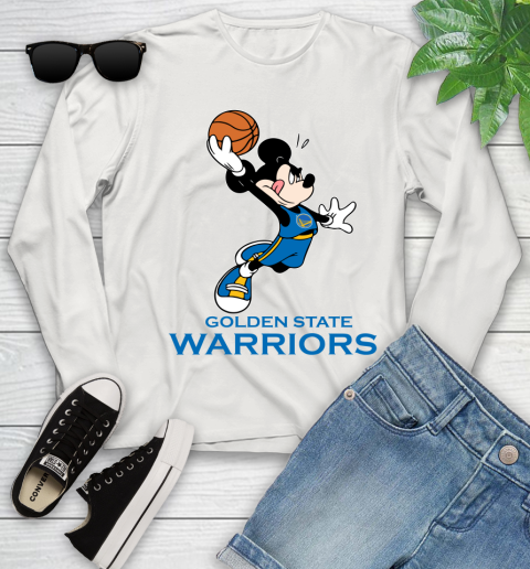 NBA Basketball Golden State Warriors Cheerful Mickey Mouse Shirt Youth Long Sleeve 12