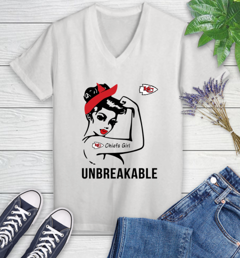 NFL Kansas City Chiefs Girl Unbreakable Football Sports Women's V-Neck T-Shirt