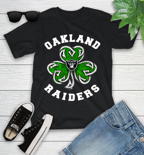 NFL Oakland Raiders Three Leaf Clover St Patrick's Day Football Sports Youth T-Shirt