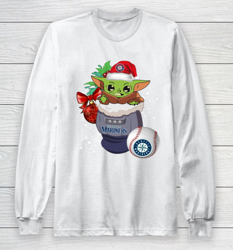 Seattle Mariners Christmas Baby Yoda Star Wars Funny Happy MLB Long Sleeve T-Shirt 2