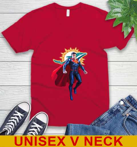 NFL Superman DC Sports Football Miami Dolphins V-Neck T-Shirt 7