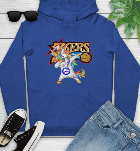 Philadelphia 76ers NBA Basketball Funny Unicorn Dabbing Sports Youth Hoodie 9