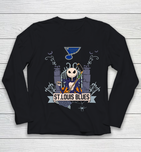 NHL St.Louis Blues Hockey Jack Skellington Halloween Long Sleeve T-Shirt