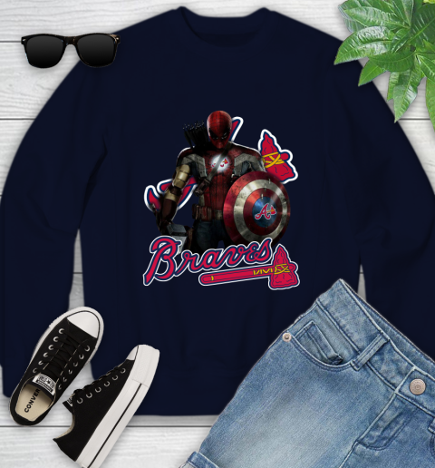 MLB Captain America Thor Spider Man Hawkeye Avengers Endgame Baseball Atlanta Braves Youth Sweatshirt 3
