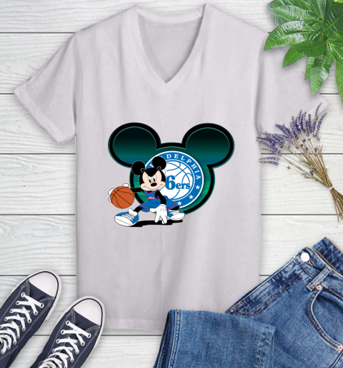 NBA Philadelphia 76ers Mickey Mouse Disney Basketball Women's V-Neck T-Shirt