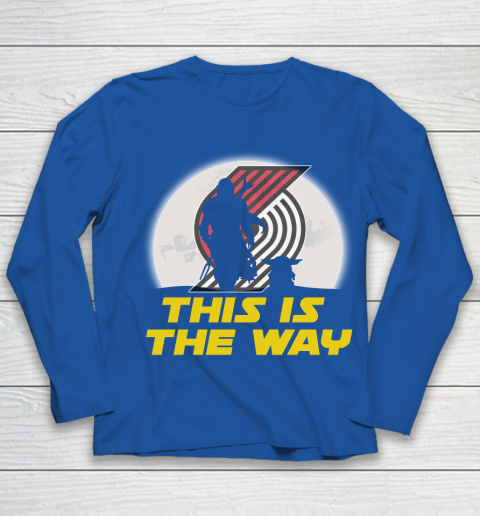 Portland Trail Blazers NBA Basketball Star Wars Yoda And Mandalorian This Is The Way Youth Long Sleeve 7