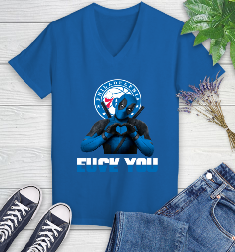 NBA Philadelphia 76ers Deadpool Love You Fuck You Basketball Sports Women's V-Neck T-Shirt 10
