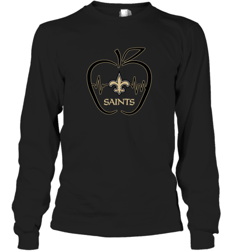 Apple Heartbeat Teacher Symbol New Orleans Saints Long Sleeve T-Shirt
