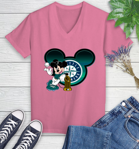 MLB San Francisco Giants The Commissioner's Trophy Mickey Mouse Disney Women's V-Neck T-Shirt 13