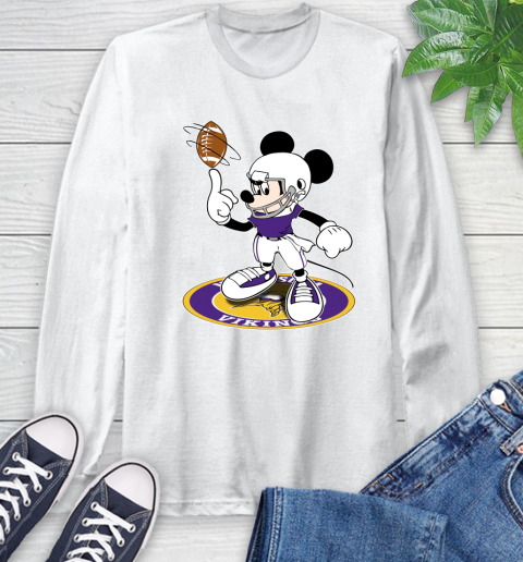 NFL Football Minnesota Vikings Cheerful Mickey Disney Shirt Long Sleeve T-Shirt 2