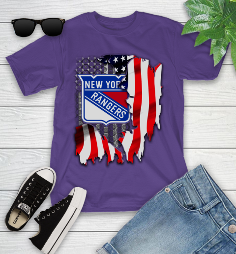 New York Rangers NHL Hockey American Flag Youth T-Shirt 3