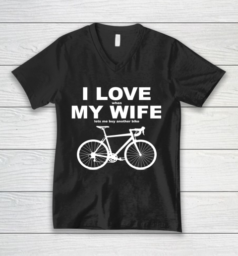 I LOVE MY WIFE Riding Funny Shirt V-Neck T-Shirt