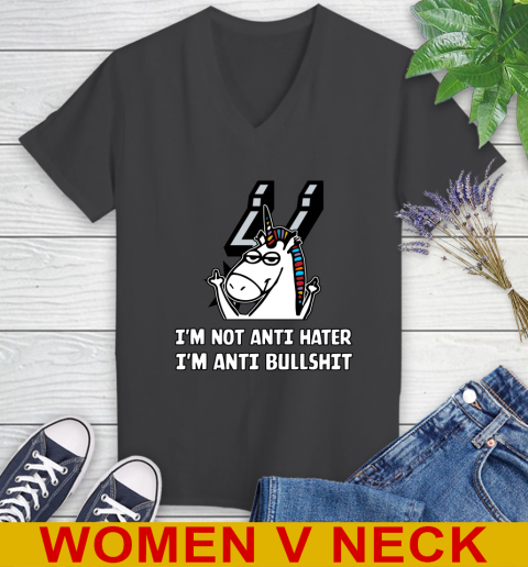 San Antonio Spurs NBA Basketball Unicorn I'm Not Anti Hater I'm Anti Bullshit Women's V-Neck T-Shirt 9