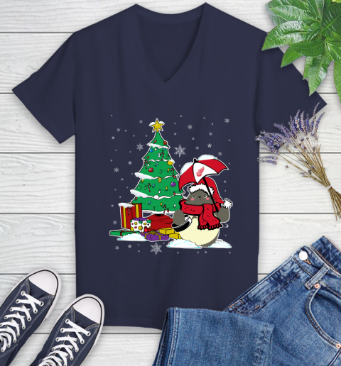 Detroit Red Wings NHL Hockey Cute Tonari No Totoro Christmas Sports Women's V-Neck T-Shirt 12