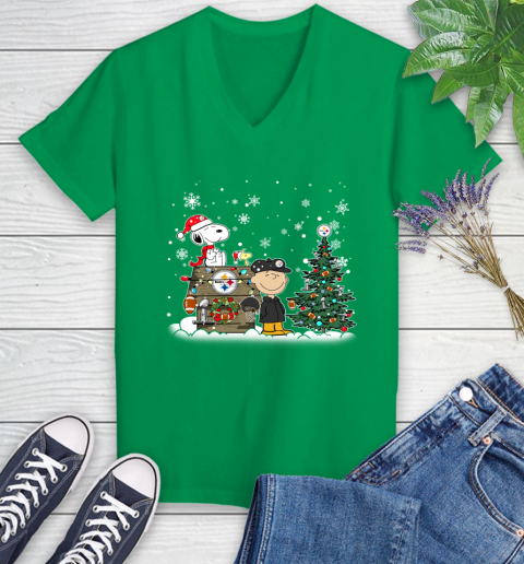 NFL Pittsburgh Steelers Snoopy Charlie Brown Christmas Football Super Bowl Sports Women's V-Neck T-Shirt 5
