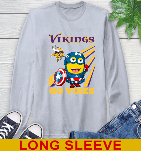 NFL Football Minnesota Vikings Captain America Marvel Avengers Minion Shirt Long Sleeve T-Shirt 6