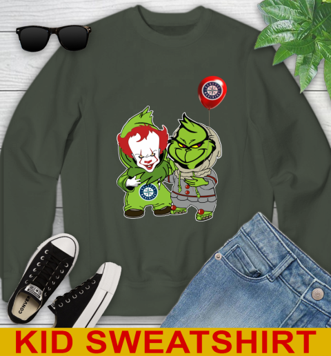 Baby Pennywise Grinch Christmas MLB Baseball Seattle Mariners Youth Sweatshirt 9