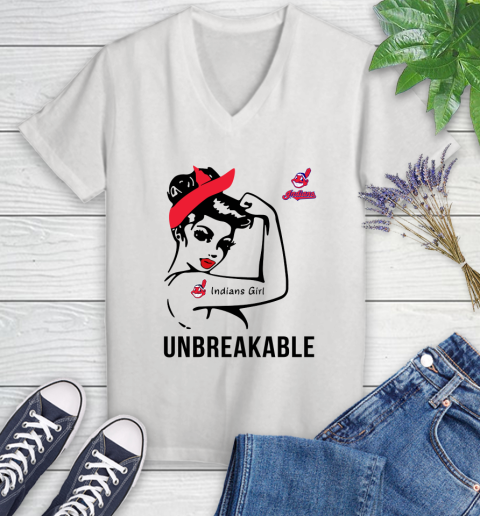 MLB Cleveland Indians Girl Unbreakable Baseball Sports Women's V-Neck T-Shirt
