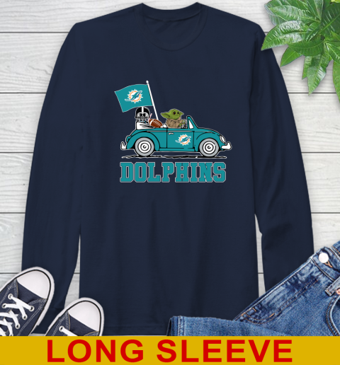 NFL Football Miami Dolphins Darth Vader Baby Yoda Driving Star Wars Shirt Long Sleeve T-Shirt 4