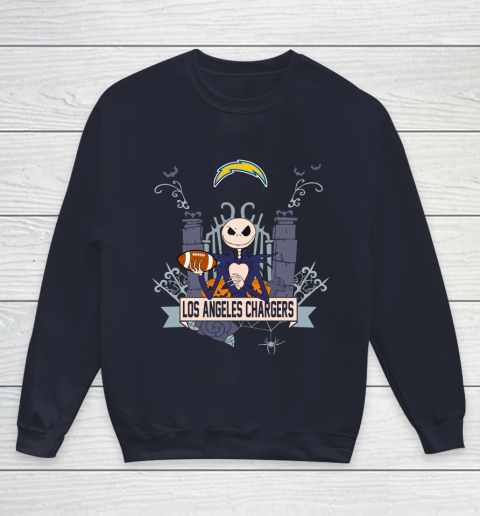 NFL Los Angeles Chargers Football Jack Skellington Halloween Youth Sweatshirt 2