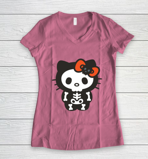 Hello Kitty Skeleton Halloween Women's V-Neck T-Shirt 7