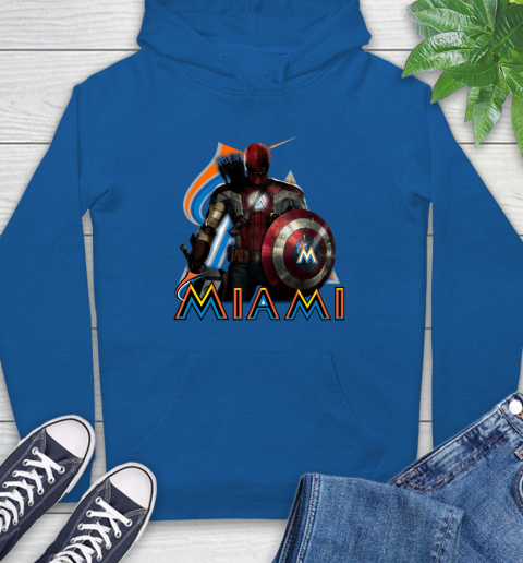 MLB Captain America Thor Spider Man Hawkeye Avengers Endgame Baseball Miami Marlins Hoodie 9