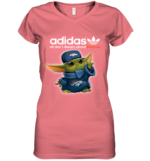 z2uv baby yoda adidas all day i dream about denver broncos women v neck t shirt 39 front coral