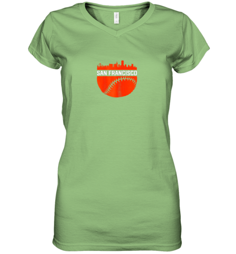 jz79 vintage downtown san francisco cali skyline baseball women v neck t shirt 39 front lime