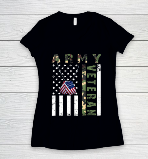 American Camo Flag Army Veteran Women's V-Neck T-Shirt