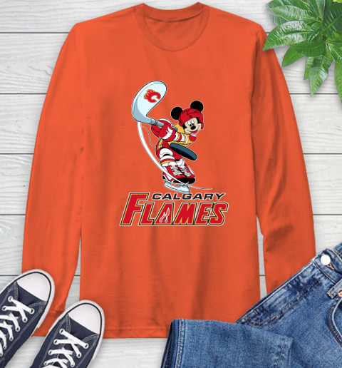 NHL Hockey Calgary Flames Cheerful Mickey Mouse Shirt Long Sleeve T-Shirt 5