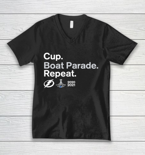 Cup Boat Parade Repeat Tampa bay Lightnings Stanley Hockey 2021 V-Neck T-Shirt