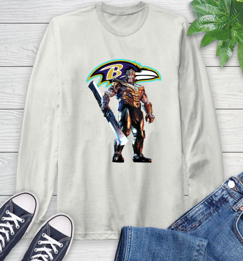 NFL Thanos Gauntlet Avengers Endgame Football Baltimore Ravens Long Sleeve T-Shirt 12