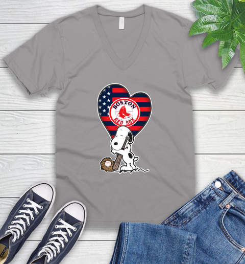 Boston Red Sox MLB Baseball The Peanuts Movie Adorable Snoopy V-Neck T-Shirt 4