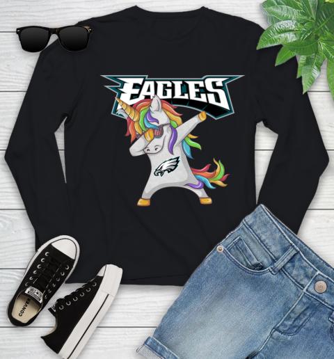 Philadelphia Eagles NFL Football Funny Unicorn Dabbing Sports Youth Long Sleeve 2