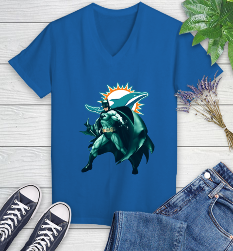 NFL Batman Football Sports Miami Dolphins Women's V-Neck T-Shirt 10