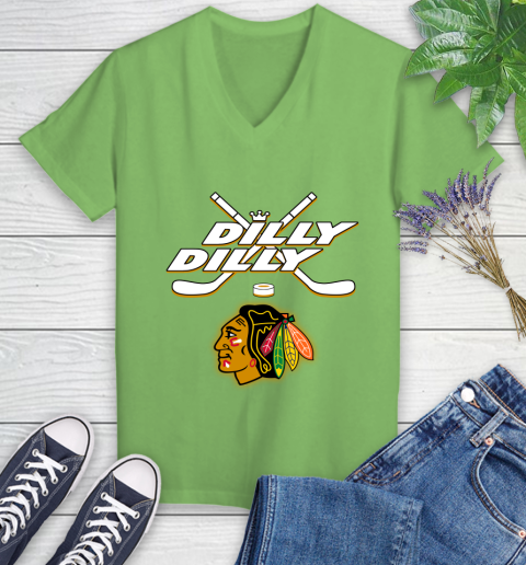 NHL Chicago Blackhawks Dilly Dilly Hockey Sports Women's V-Neck T-Shirt 11