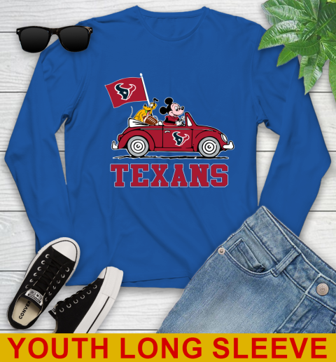 NFL Football Houston Texans Pluto Mickey Driving Disney Shirt Youth Long Sleeve 10